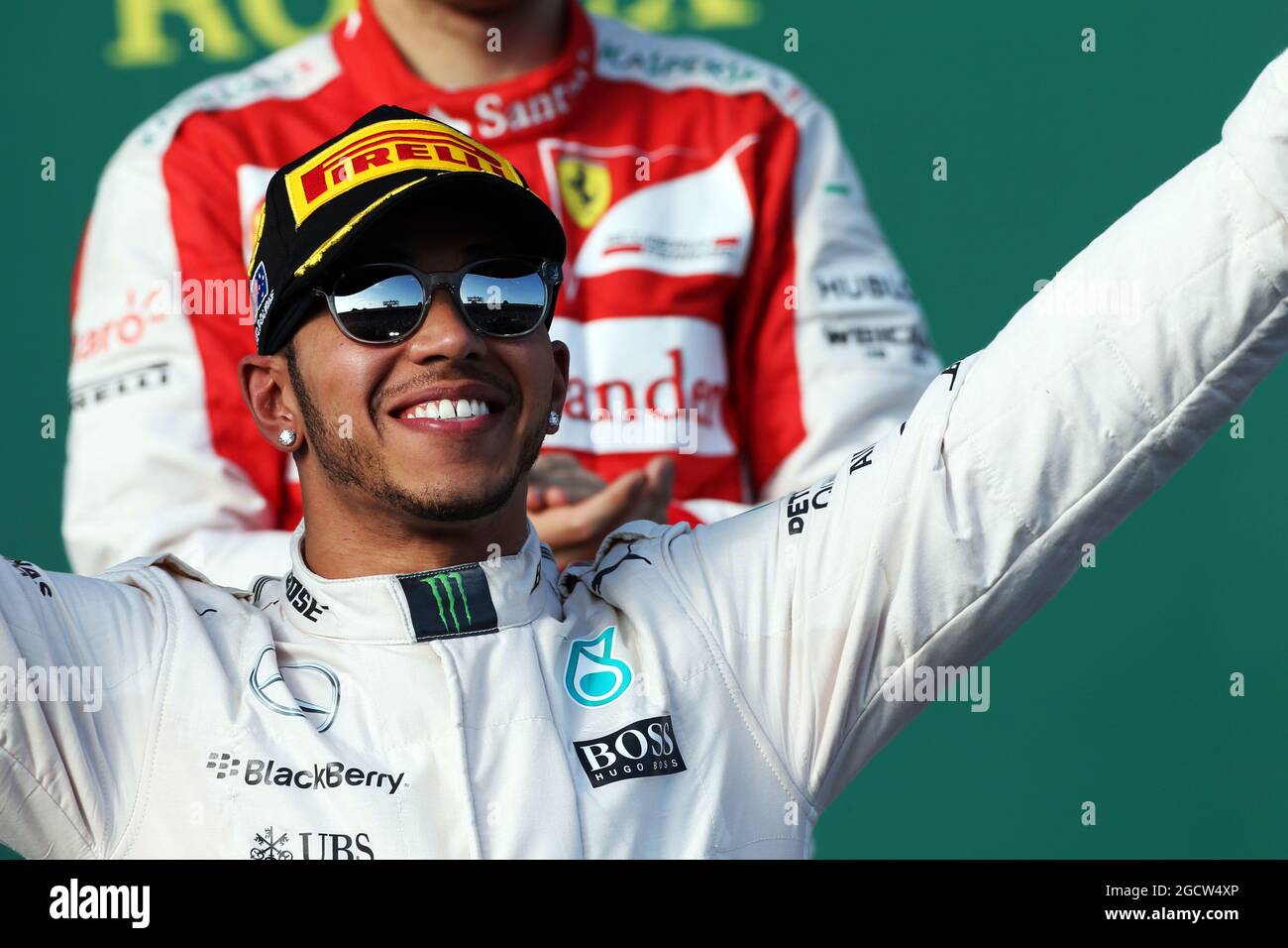 Race winner Lewis Hamilton (GBR) Mercedes AMG F1 celebrates on the ...