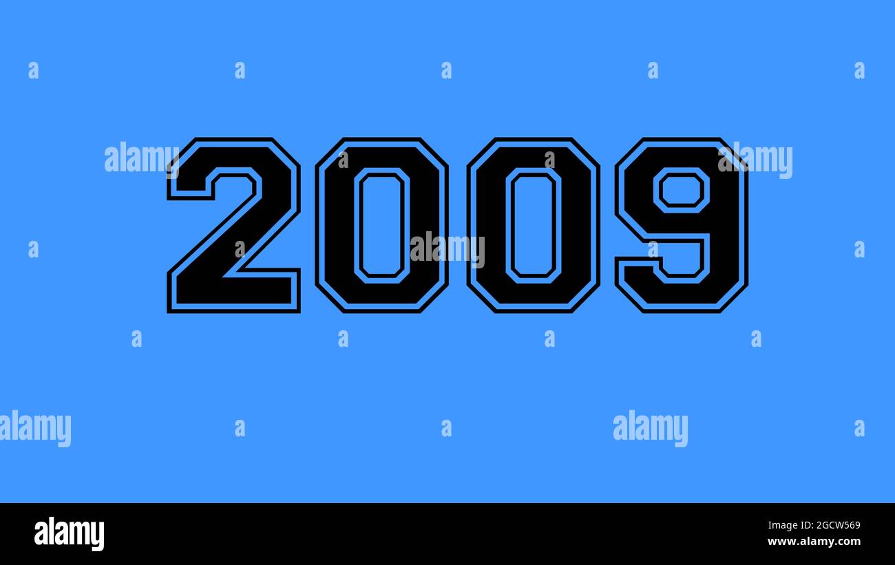 2009 number black lettering blue background Stock Photo - Alamy