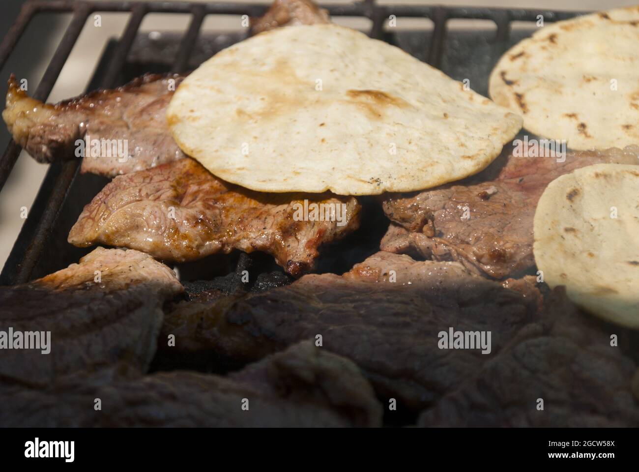 Beef grill with corn tortillas Stock Photo