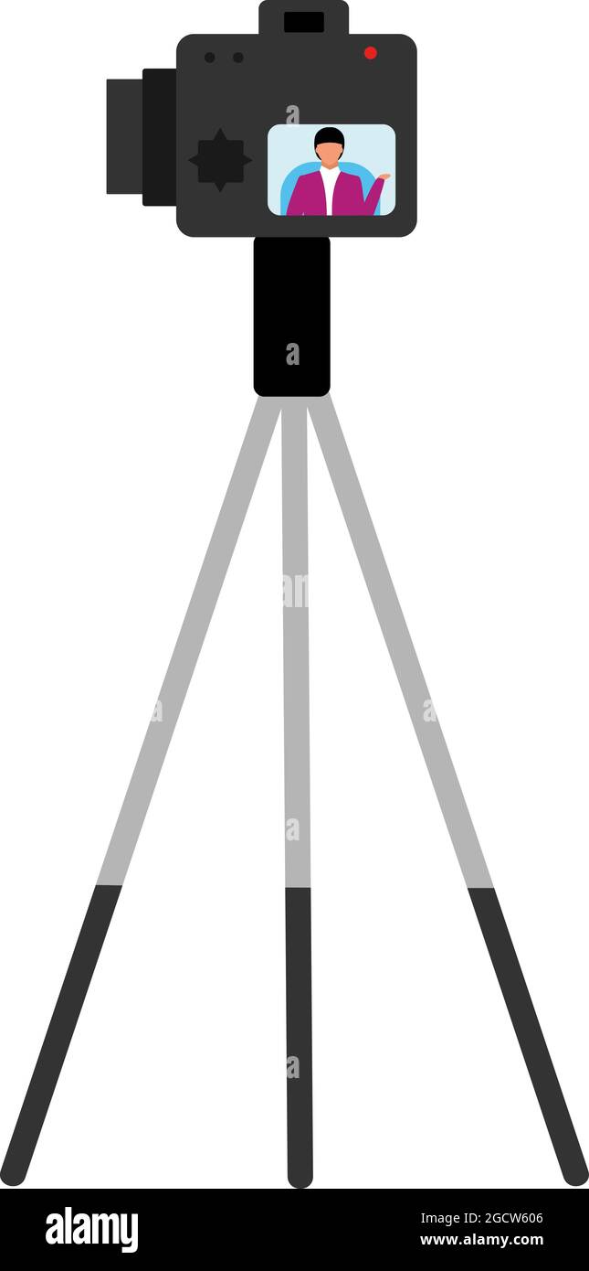 Camera on tripod semi flat color vector object Stock Vector