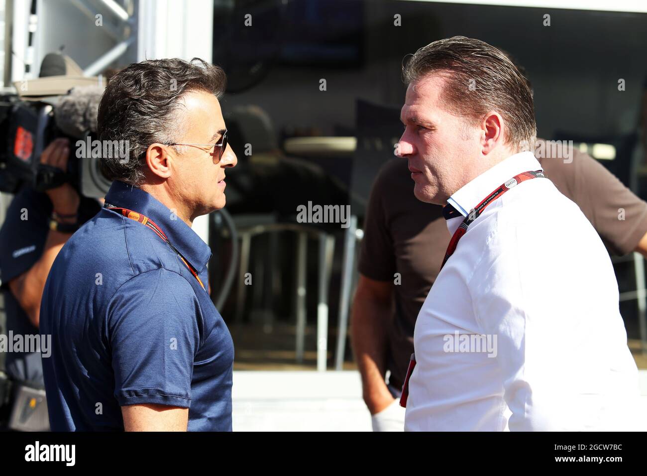 (L to R): Jean Alesi (FRA) with Jos Verstappen (NLD). Spanish Grand Prix, Saturday 9th May 2015. Barcelona, Spain. Stock Photo