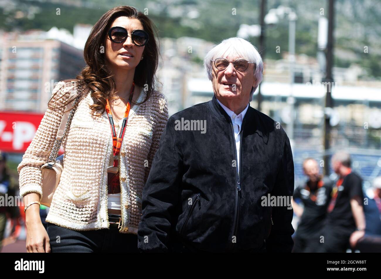 Bernie Ecclestone (GBR) with his wife Fabiana Flosi (BRA). Monaco Grand Prix, Friday 22nd May 2015. Monte Carlo, Monaco. Stock Photo