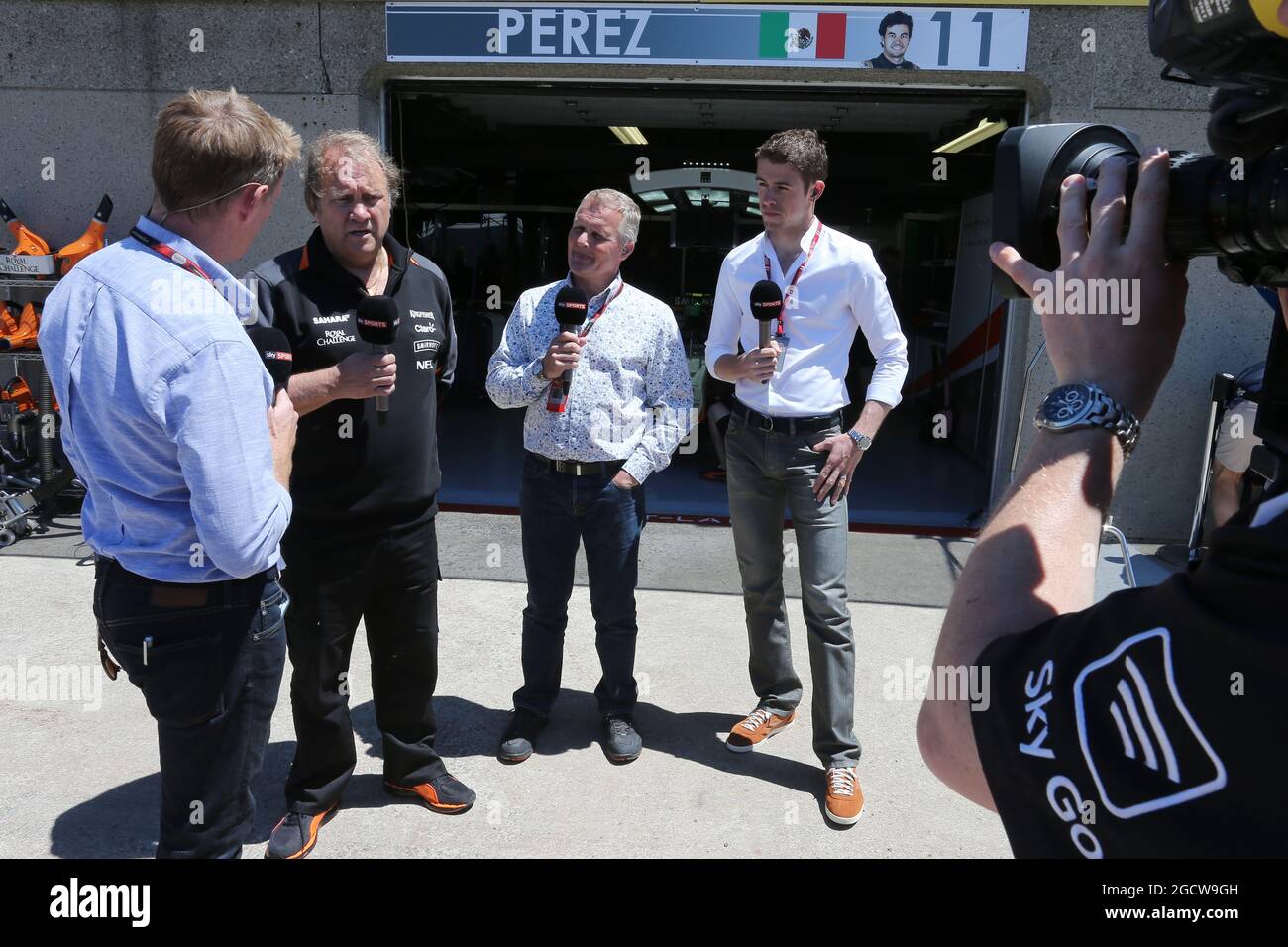 L to R) Simon Lazenby (GBR) Sky Sports F1 TV Presenter with Robert Fernley (GBR) Sahara Force India F1 Team Deputy Team Principal; Johnny Herbert (GBR) Sky Sports F1 Presenter and Paul