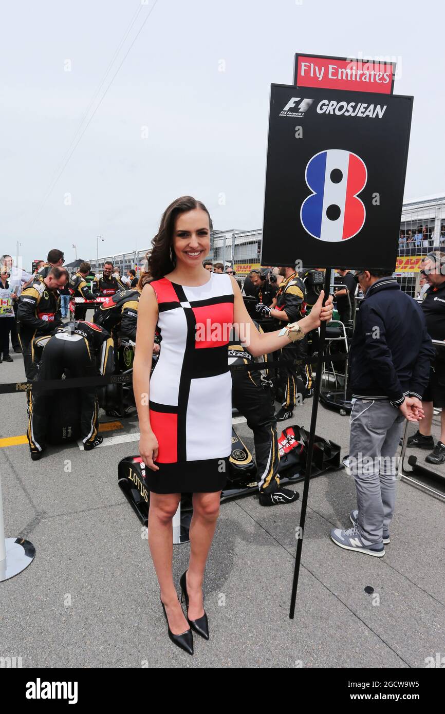 Grid girl for Romain Grosjean (FRA) Lotus F1 Team. Canadian Grand Prix, Sunday 7th June 2015. Montreal, Canada. Stock Photo