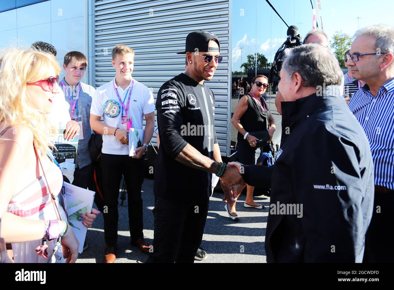 Flare Postcard simply L to R): Lewis Hamilton (GBR) Mercedes AMG F1 with Jean Todt (FRA) FIA  President. Italian Grand Prix, Saturday 5th September 2015. Monza Italy  Stock Photo - Alamy