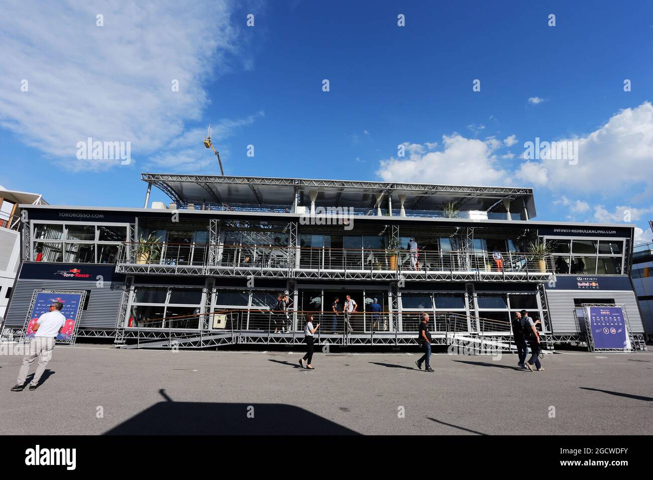 Red Bull Energy Station in the paddock. Italian Grand Prix, Saturday 5th September 2015. Monza Italy. Stock Photo