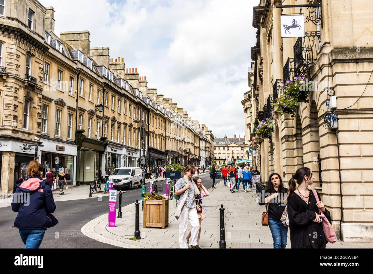 Milsom Street in Bath Spa, England, UK. The main shopping street in the