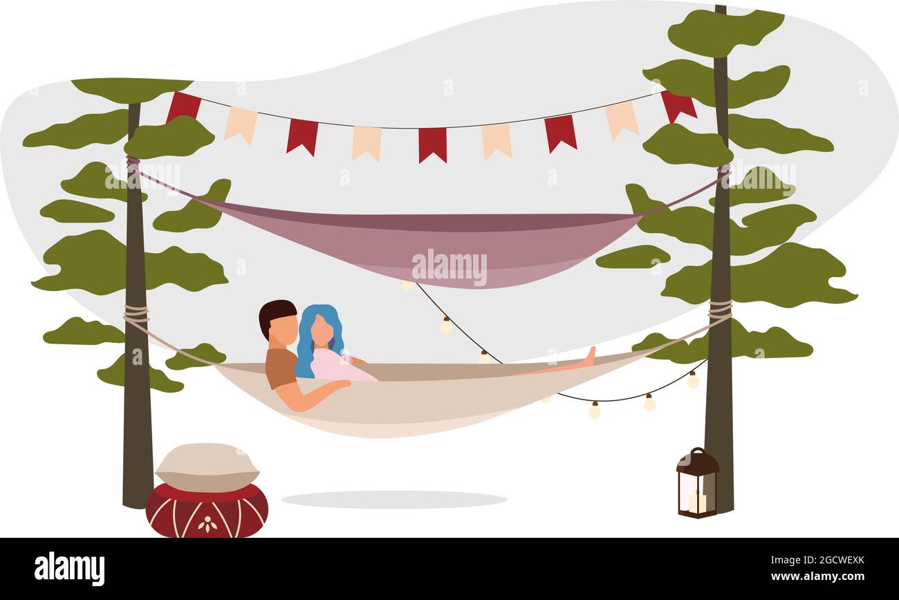 Romantic weekend outdoor 2D vector isolated illustration Stock Vector