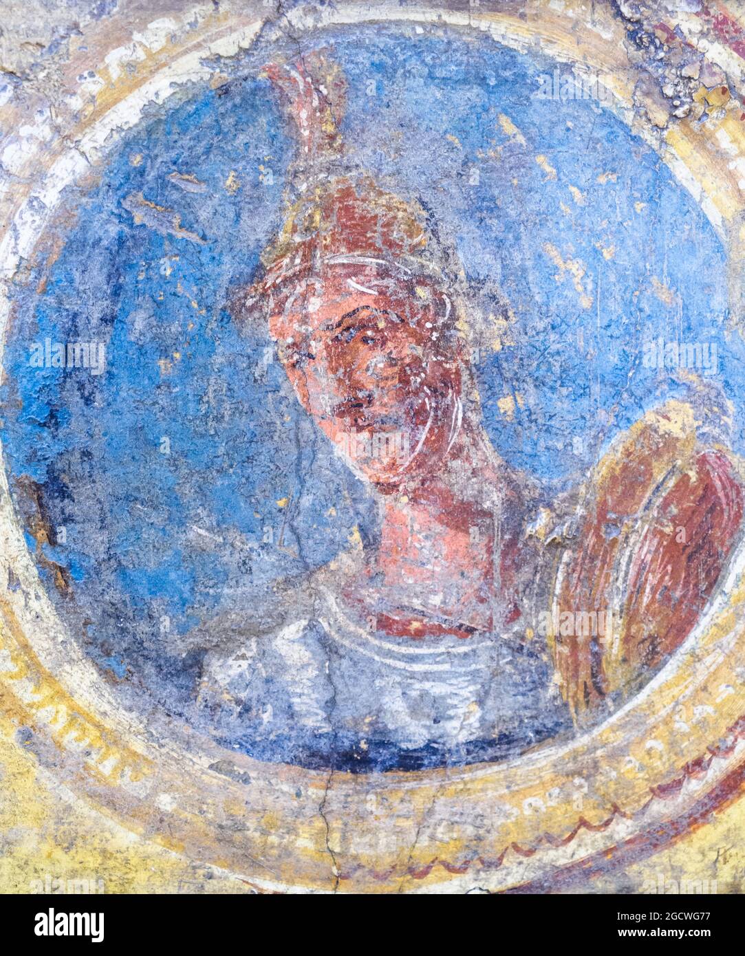 Medallion with the personification of tuesday as Mars fresco Pompeii, Insula Occidentalis 45-79 AD Stock Photo