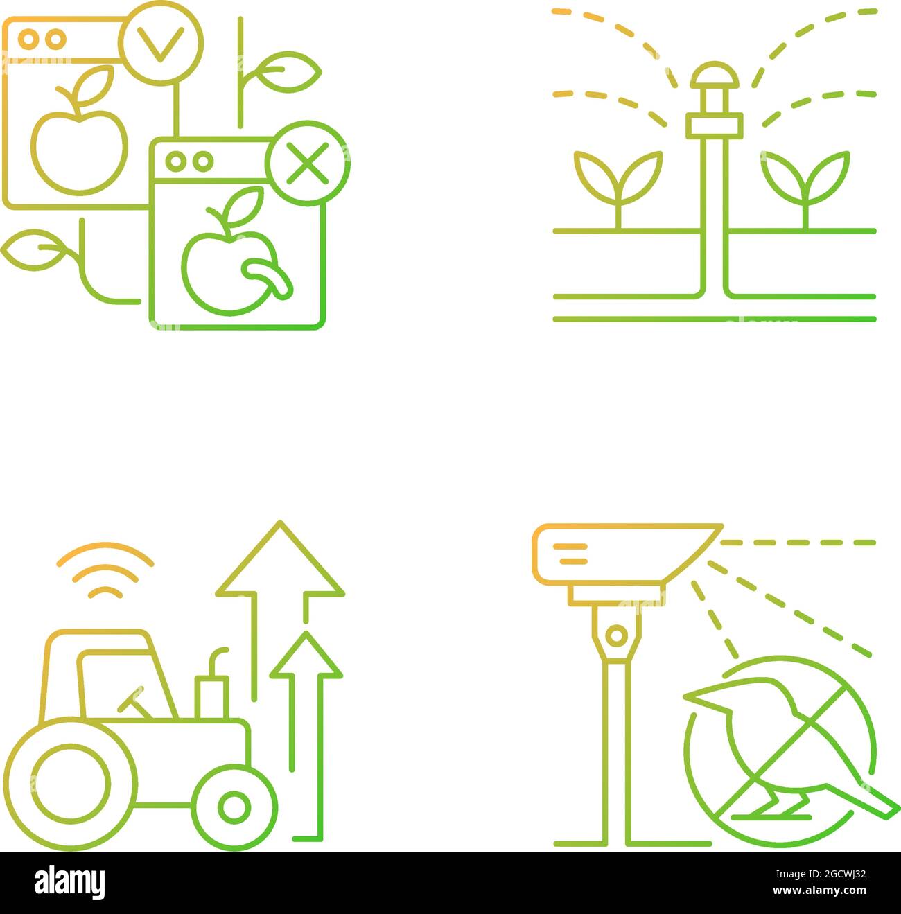 Automated systems in agriculture gradient linear vector icons set Stock Vector