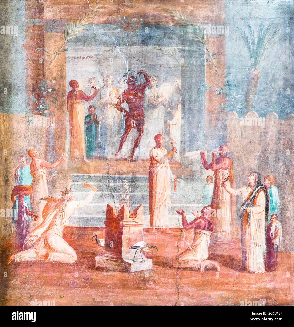 Isiac Ceremony This is probably the solemn ceremony of the inventio Osiridis desribed by Plutarch, in which the symbol of the god was the water contained in the golden vase Fresco Herculaneum Early 1st century AD Stock Photo