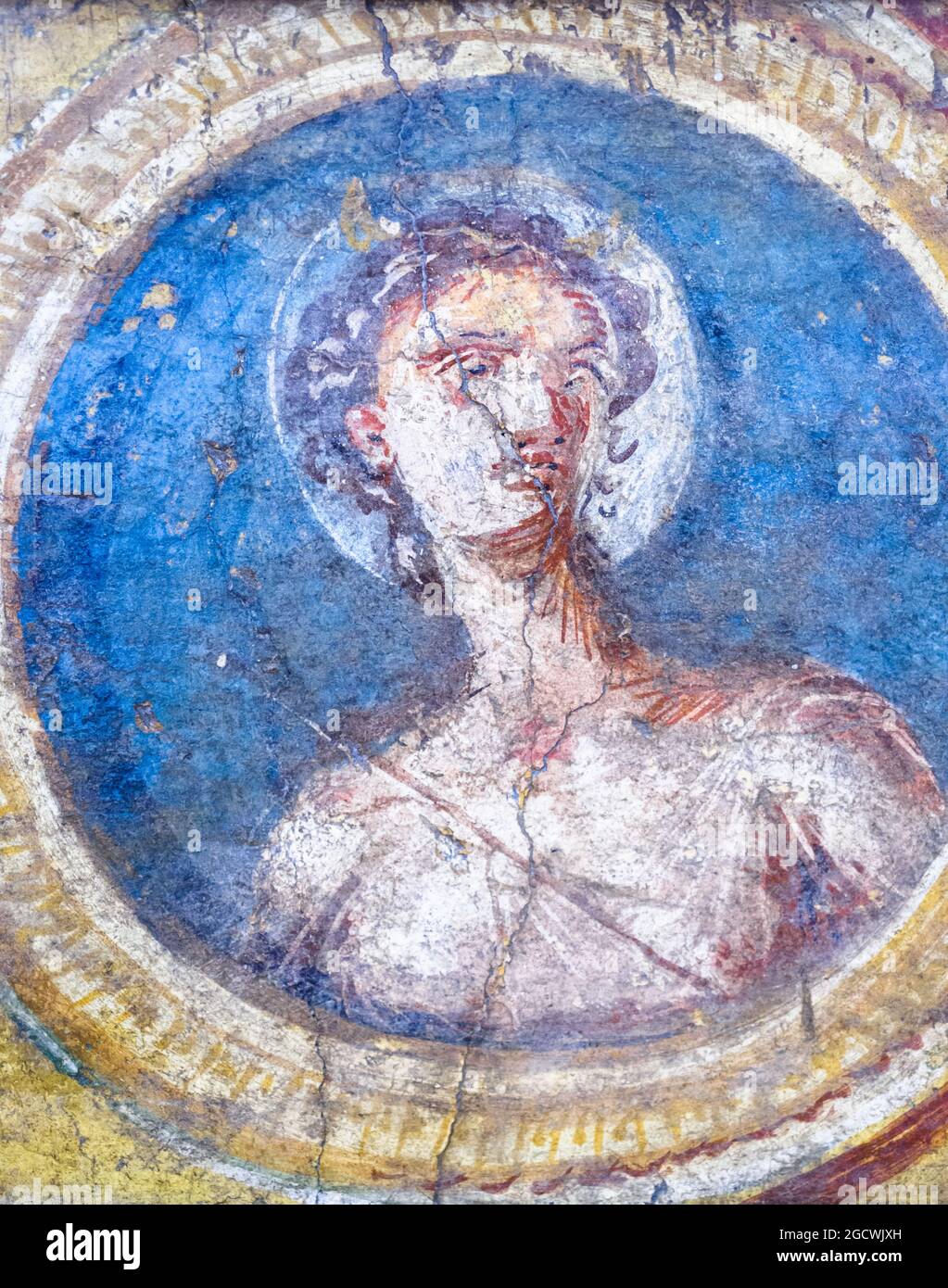 Medallion with the personification of monday as the Moon fresco Pompeii, Insula Occidentalis 45-79 AD Stock Photo