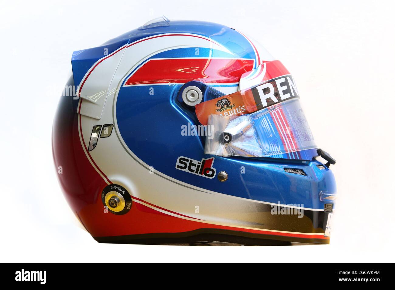 The helmet of Jolyon Palmer (GBR) Renault Sport F1 Team. Formula One Testing, Day 1, Tuesday 1st March 2016. Barcelona, Spain. Stock Photo
