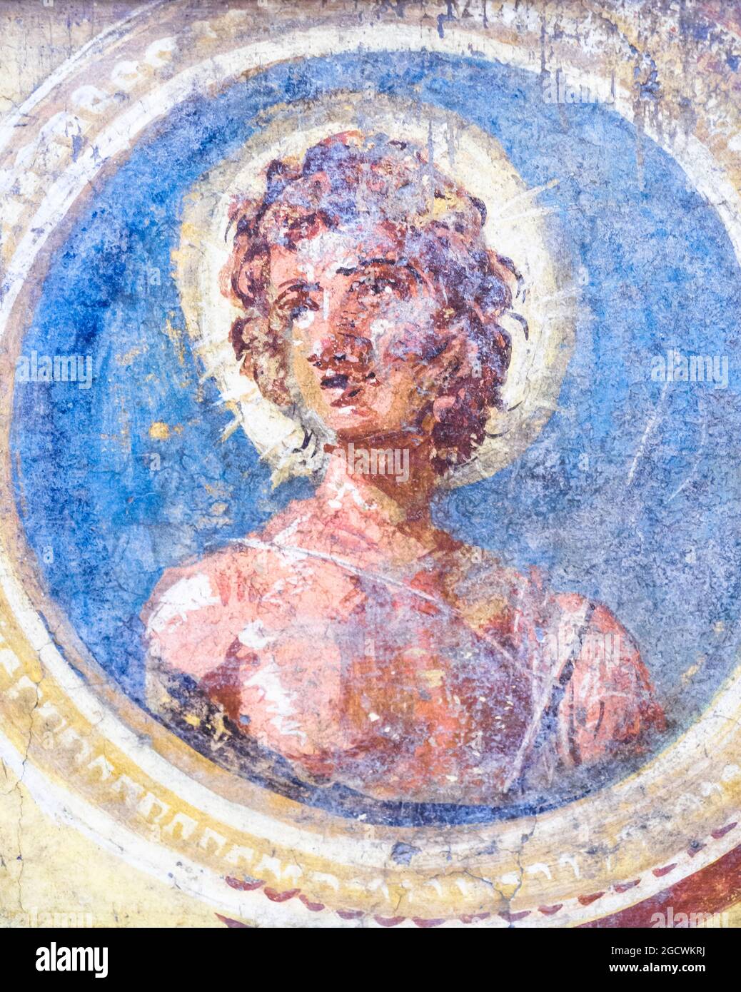 Medallion with the personification of sunday as the Sun fresco Pompeii, Insula Occidentalis 45-79 AD Stock Photo