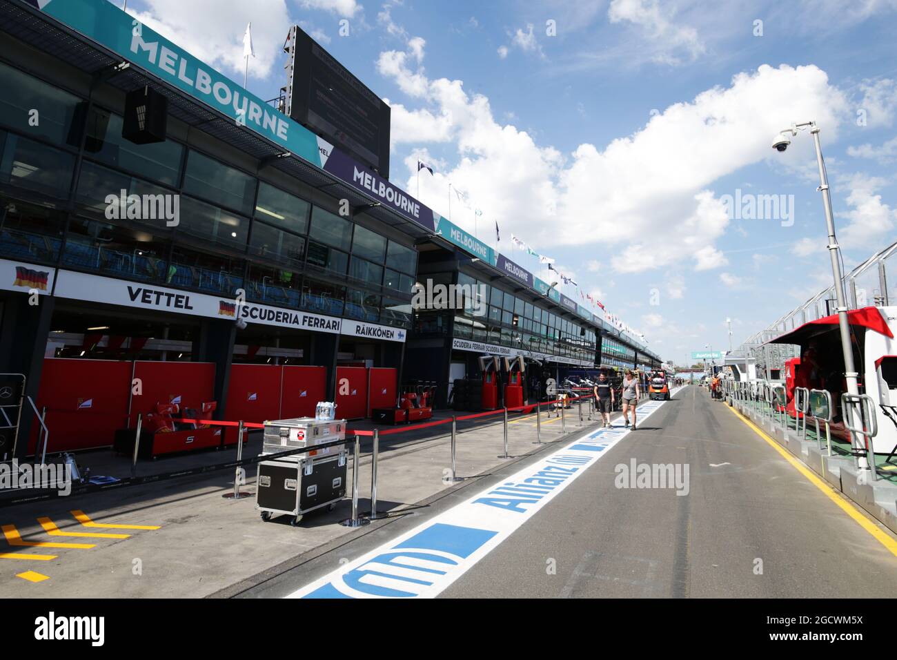The pit lane. Australian Grand Prix, Wednesday 16th March 2016. Albert Park, Melbourne, Australia. Stock Photo