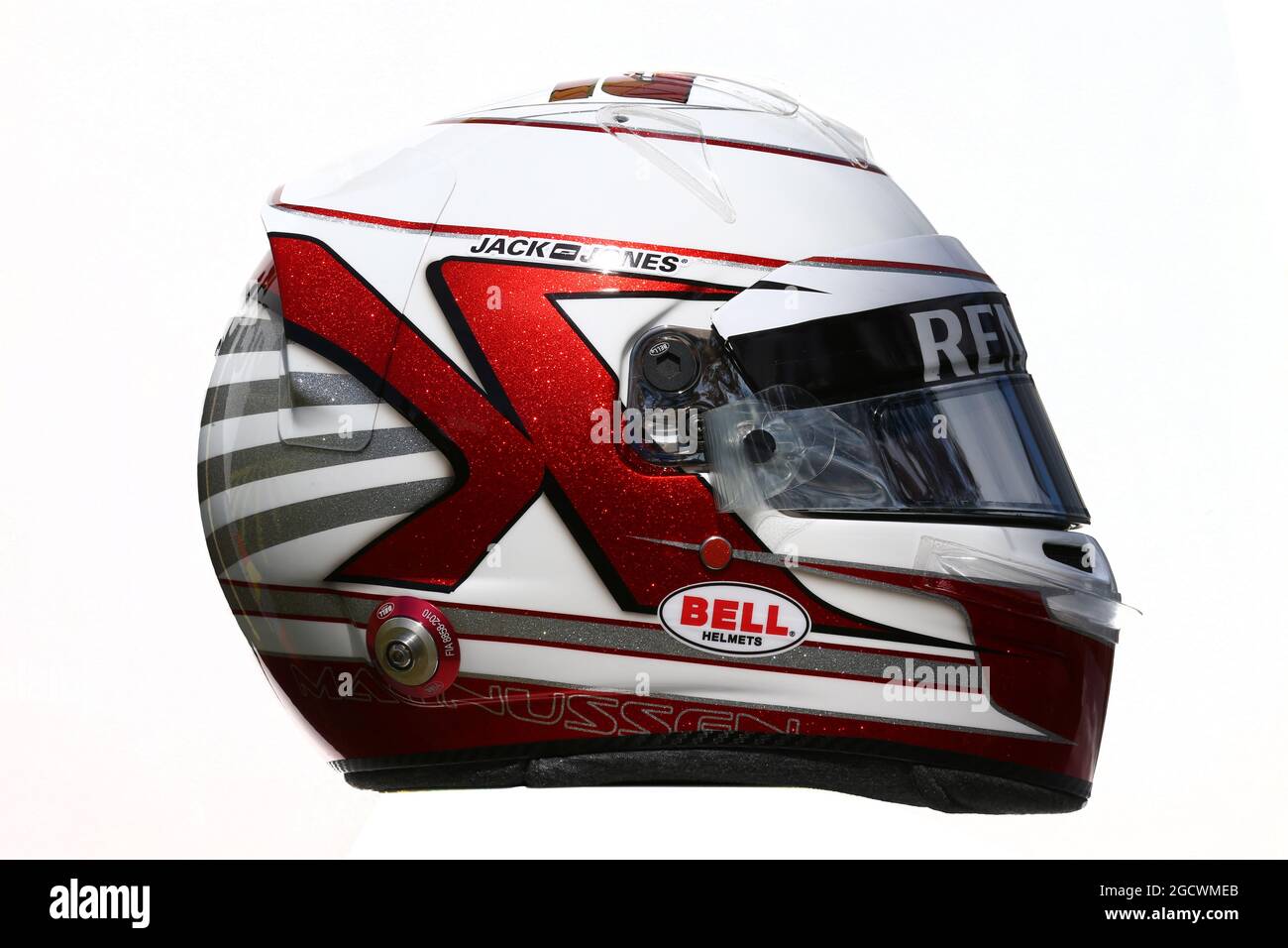 The helmet of Kevin Magnussen (DEN) Renault Sport F1 Team. Australian Grand Prix, Thursday 17th March 2016. Albert Park, Melbourne, Australia. Stock Photo