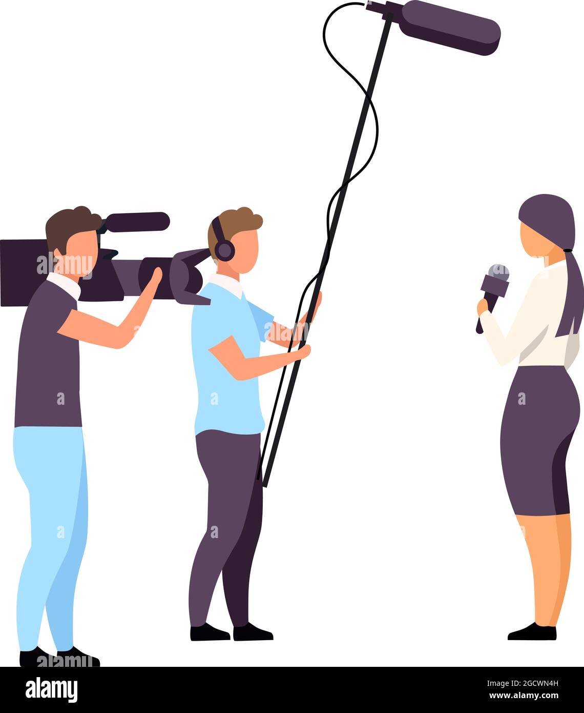 Female correspondent with camera crew with semi flat color vector characters Stock Vector