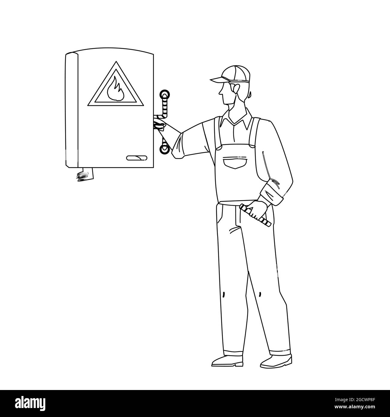 Gas Technician Worker Check Heating Boiler Vector Stock Vector Image