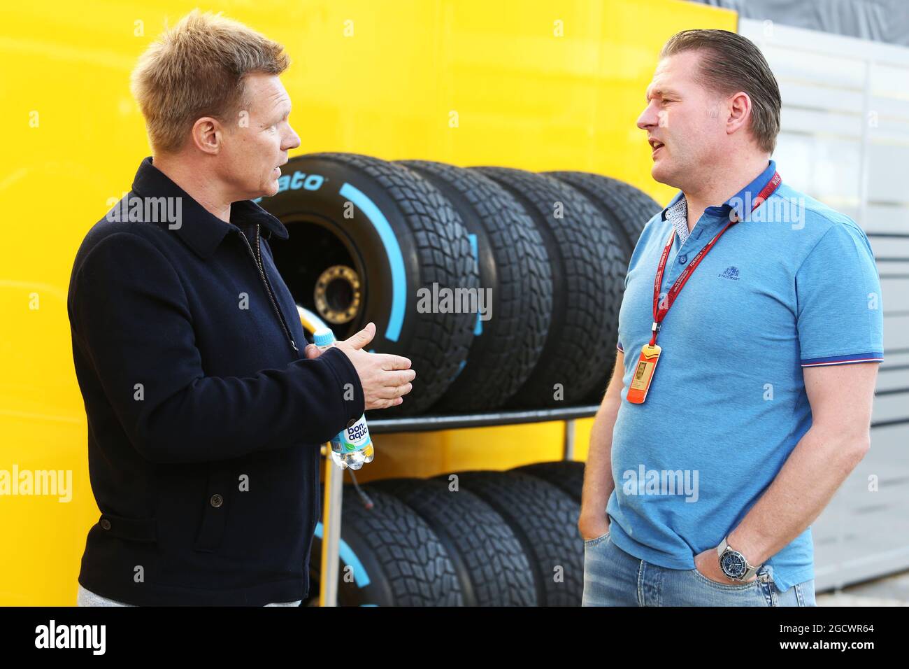 (L to R): Mika Salo (FIN) with Jos Verstappen (NLD). Russian Grand Prix, Thursday 28th April 2016. Sochi Autodrom, Sochi, Russia. Stock Photo