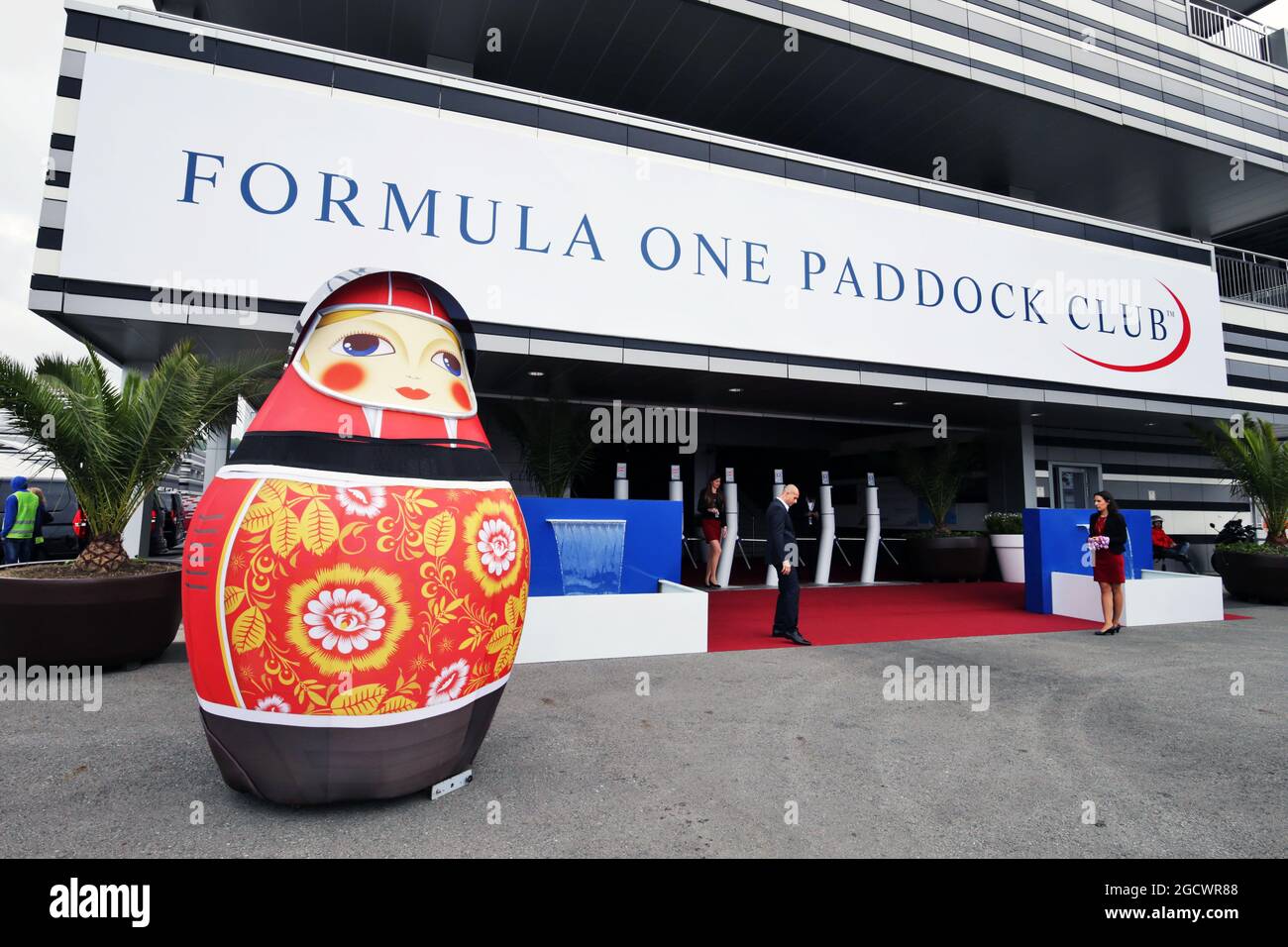 A Troika doll outside the Paddock Club. Russian Grand Prix, Friday 29th April 2016. Sochi Autodrom, Sochi, Russia. Stock Photo