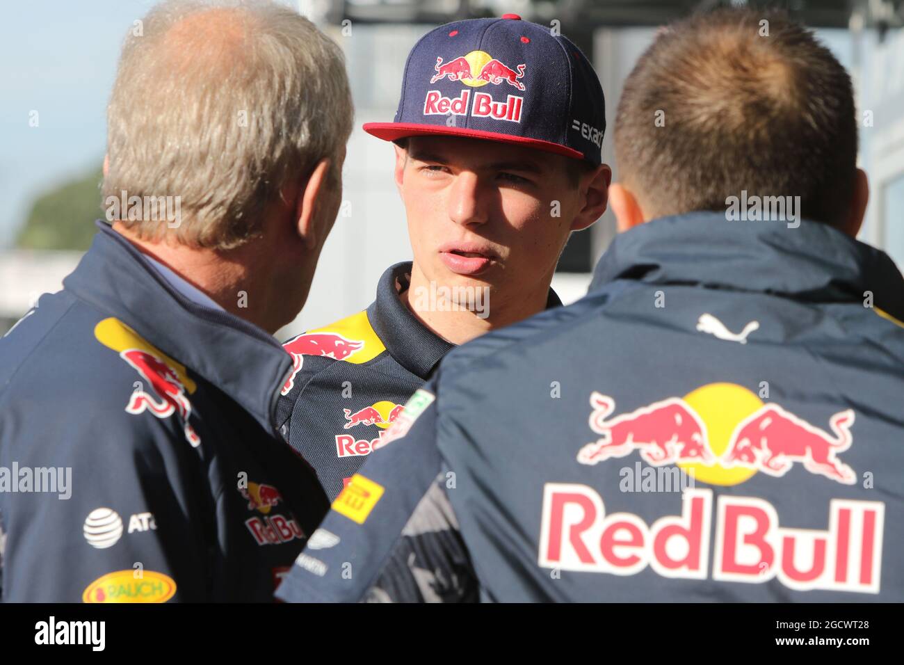 Max Verstappen (NLD) Red Bull Racing with Dr Helmut Marko (AUT) Red Bull Motorsport Consultant (Left). Spanish Grand Prix, Friday 13th May 2016. Barcelona, Spain. Stock Photo