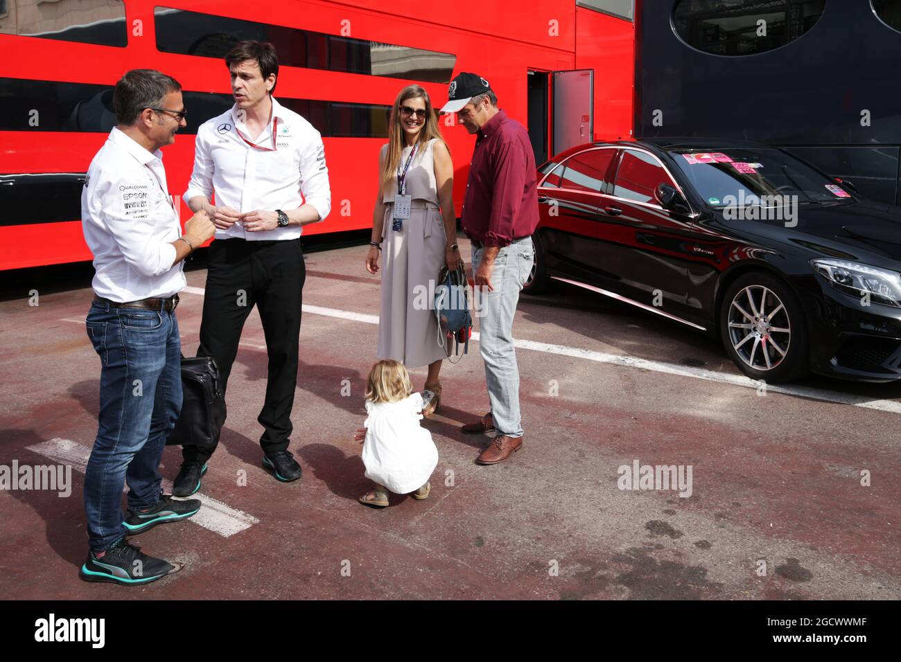 Toto Wolff Ger Mercedes Amg F1 Shareholder And Executive Director With Gerhard Berger Aut And His Family Monaco Grand Prix Saturday 28th May 16 Monte Carlo Monaco Stock Photo Alamy