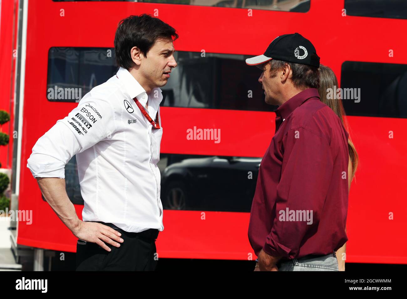 L To R Toto Wolff Ger Mercedes Amg F1 Shareholder And Executive Director With Gerhard Berger Aut Monaco Grand Prix Saturday 28th May 16 Monte Carlo Monaco Stock Photo Alamy