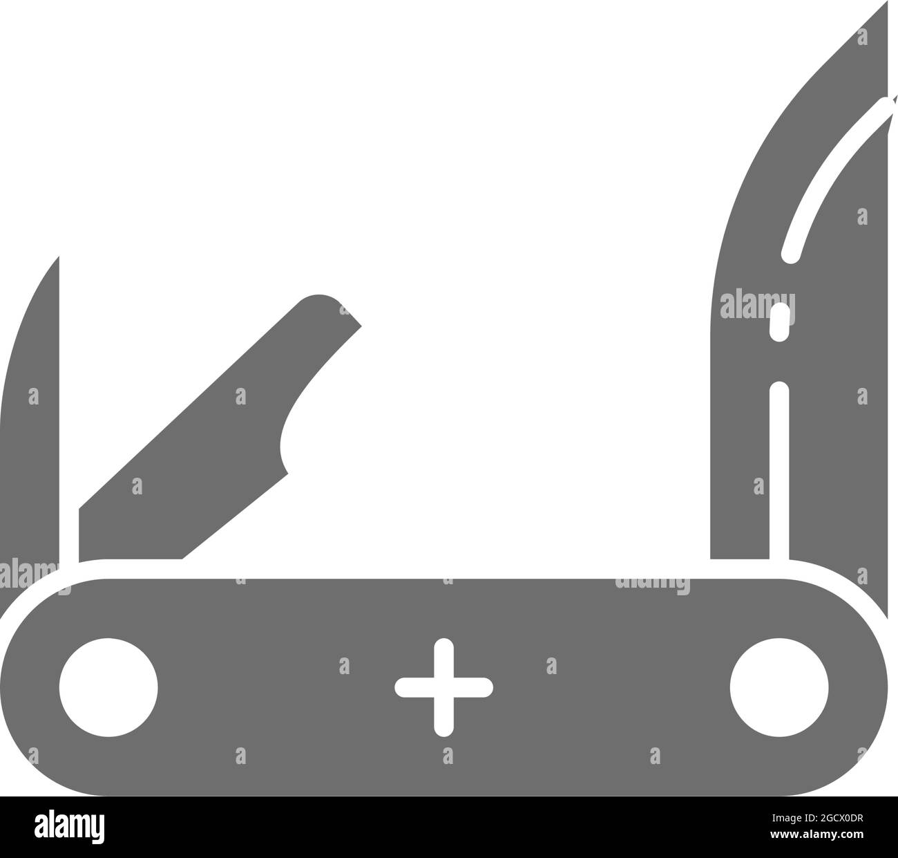 Vector jackknife, pocket knife, multitools grey icon. Stock Vector