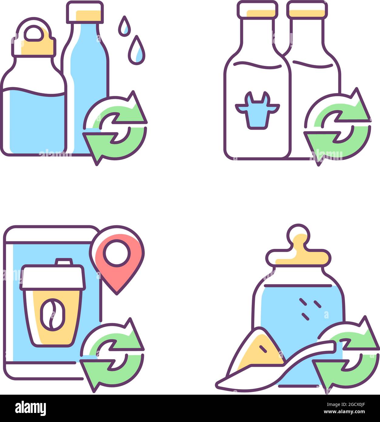 Refillable options RGB color icons set Stock Vector