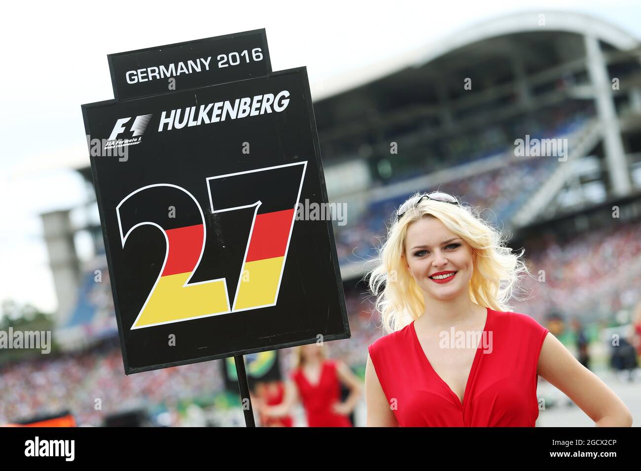 Grid girl for Nico Hulkenberg (GER) Sahara Force India F1. German Grand Prix, Sunday 31st July 2016. Hockenheim, Germany. Stock Photo