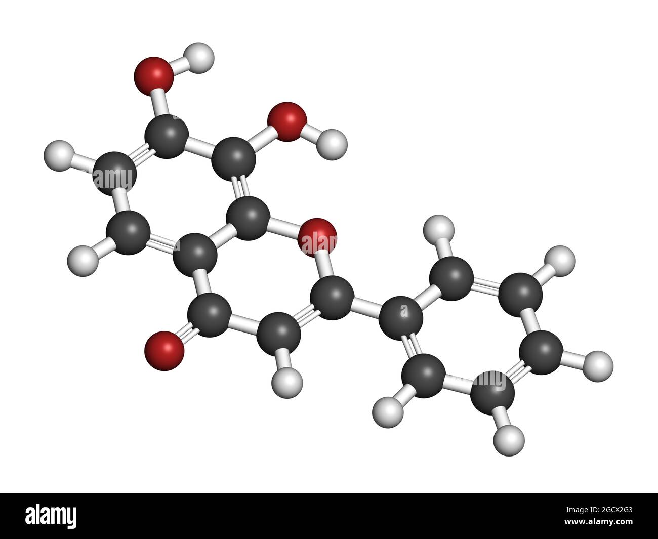 7,8-Dihydroxyflavone or 7,8-DHF molecule. 3D rendering. Stock Photo