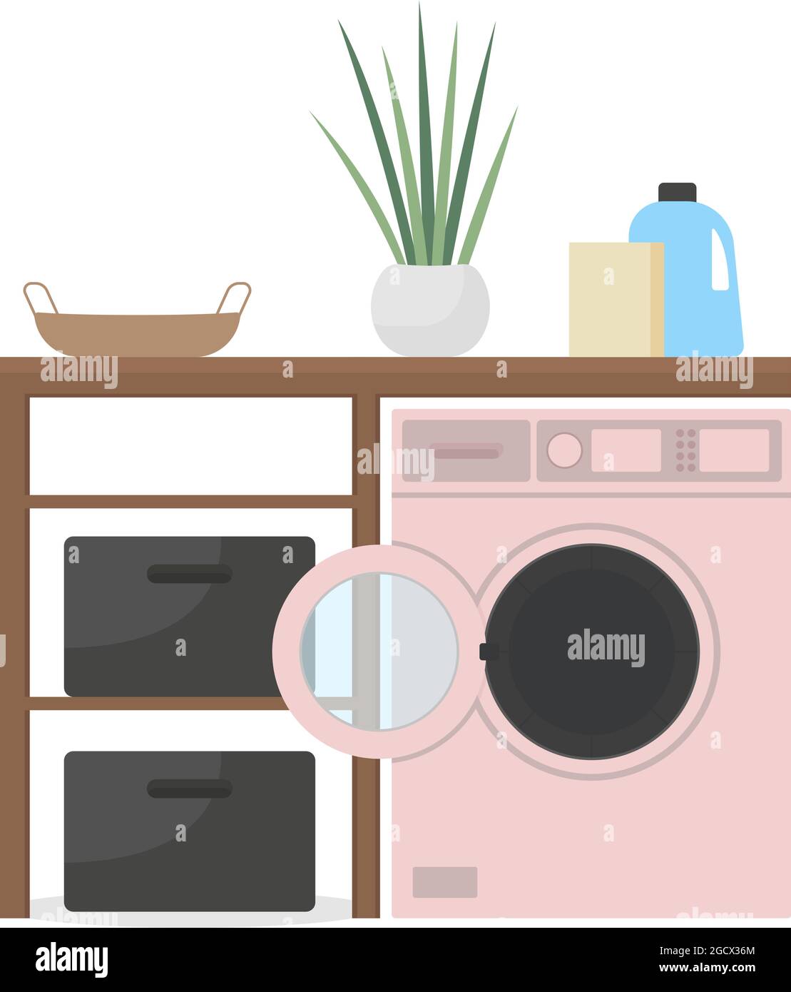 Washing machine in bathroom semi flat color vector object Stock Vector