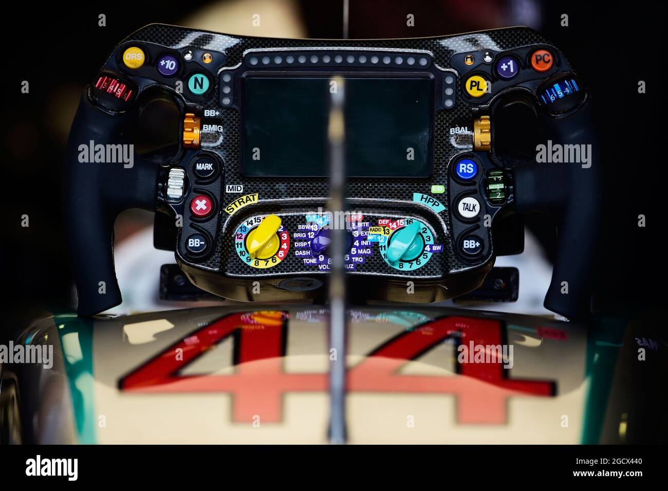 The steering wheel of lewis hamilton hires stock photography and
