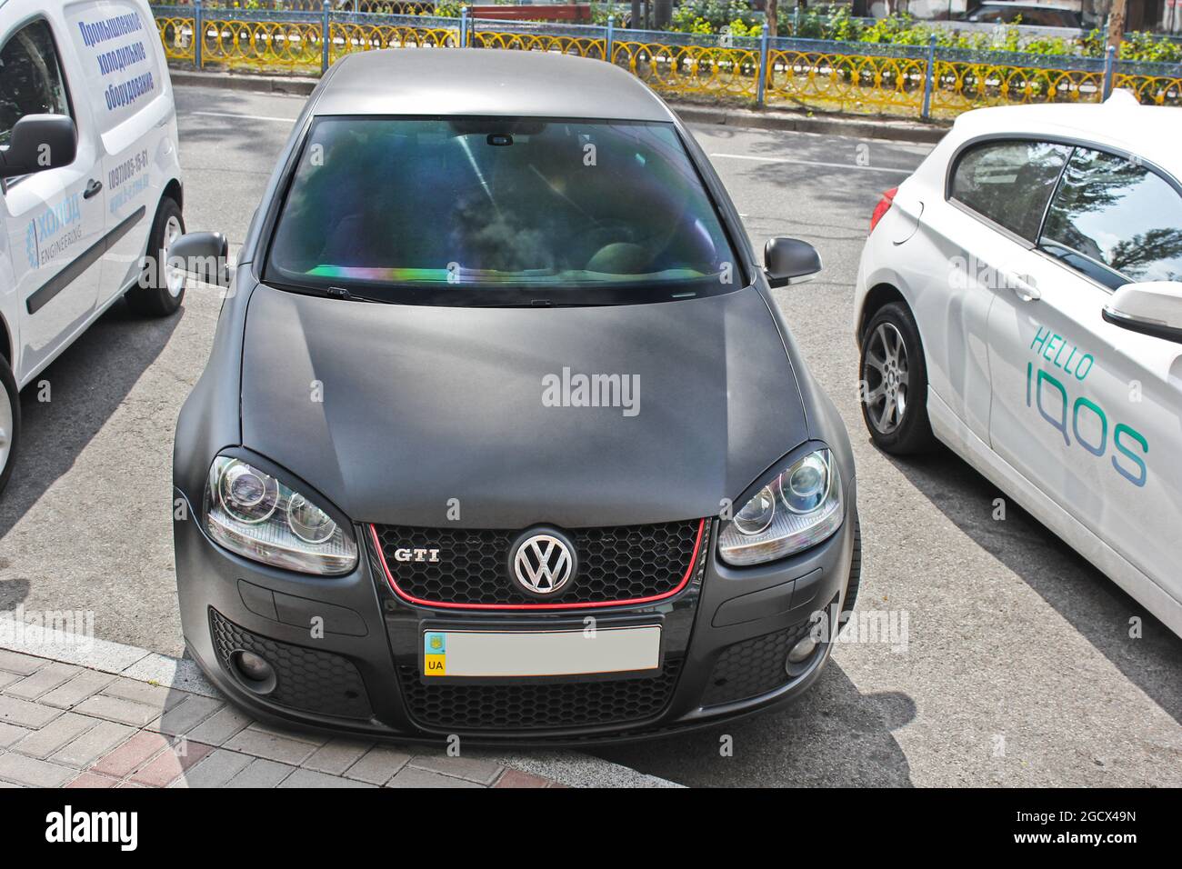 Kiev, Ukraine - 03.08.17: Volkswagen Golf GTI. German hatchback Golf in the  tuning is in a private parking. Car painted in black mat Stock Photo - Alamy