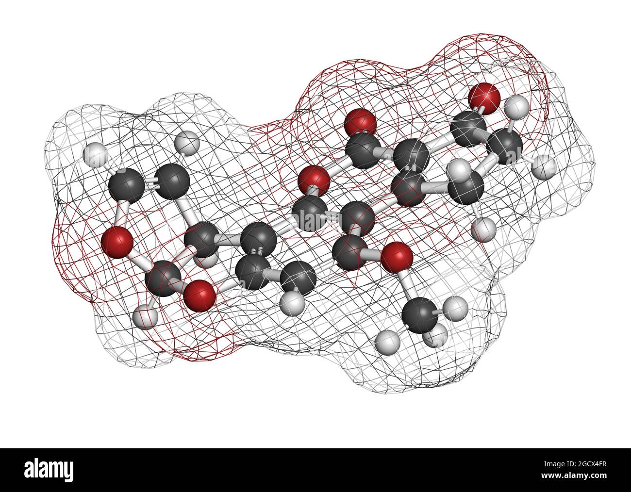 Aflatoxin B1 mold carcinogenic molecule. 3D rendering. Stock Photo