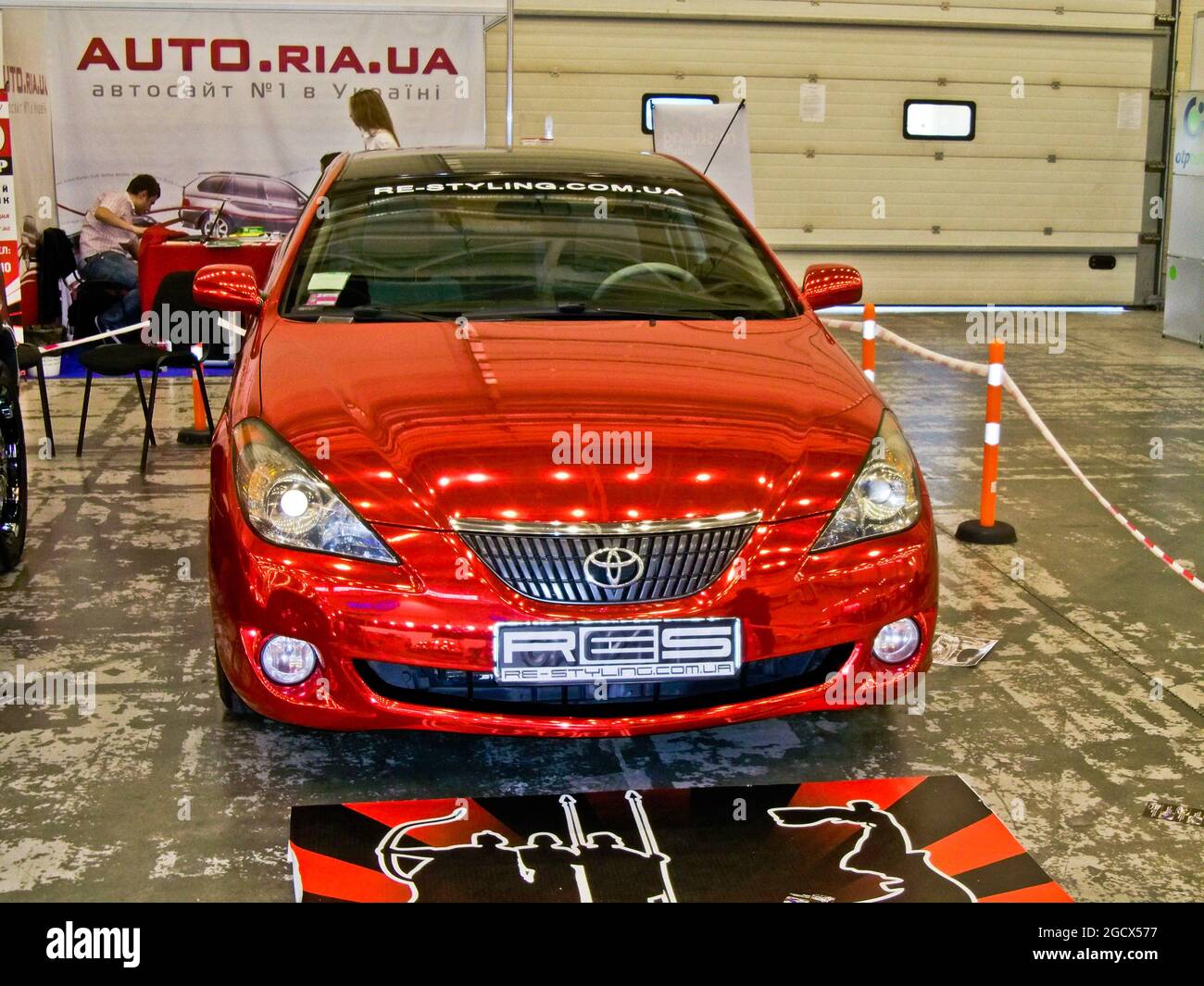 Kiev, Ukraine; April 10, 2014. Red Magnetic chrome Toyota Solara Stock Photo