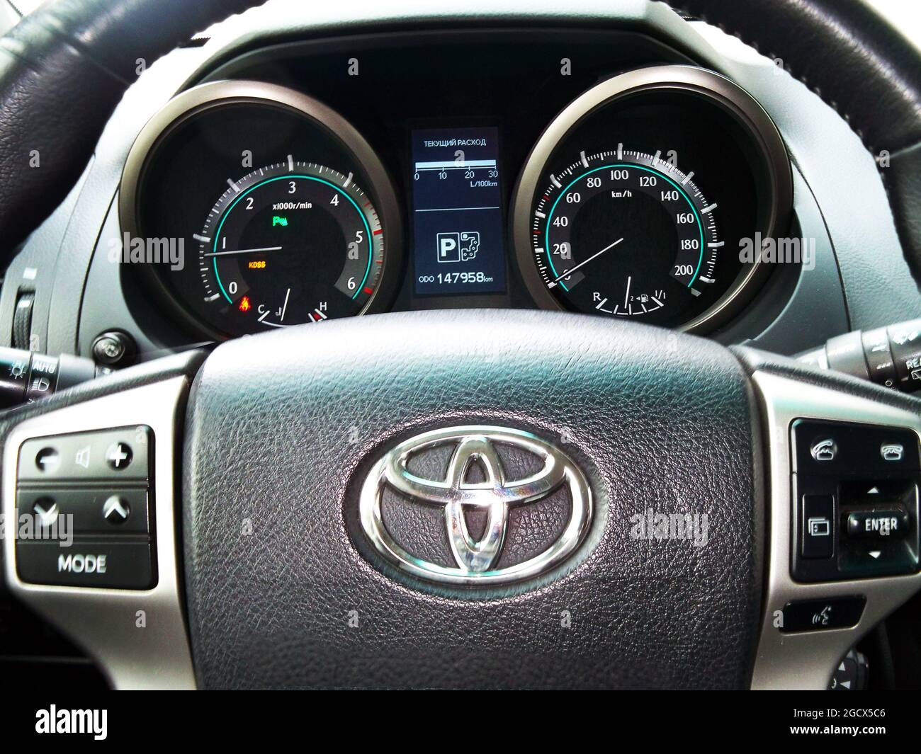 Kiev, Ukraine - December 17, 2016: Steering wheel and dashboard of Toyota Prado car Stock Photo