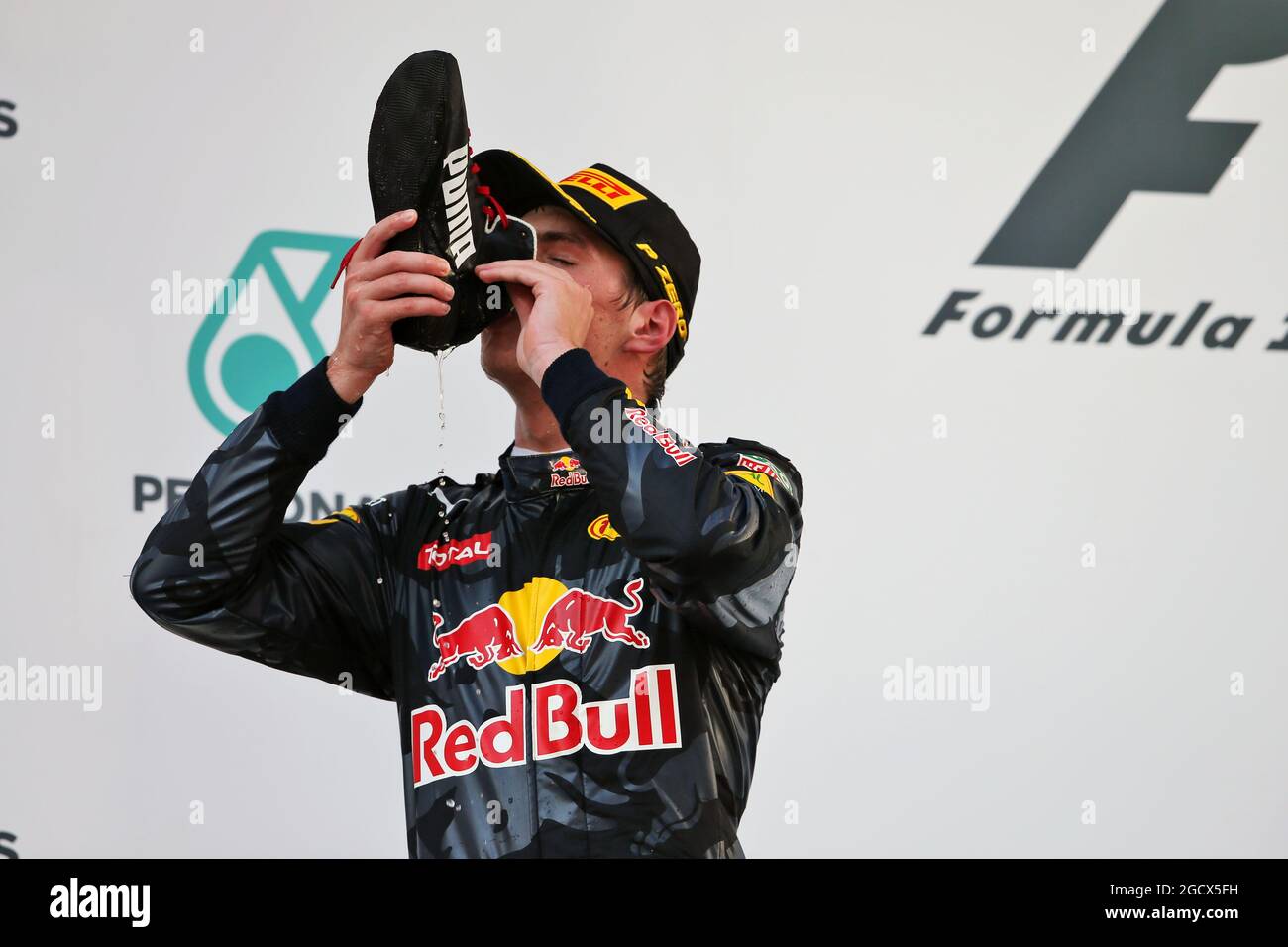 Max Verstappen (NLD) Red Bull Racing celebrates his second position on