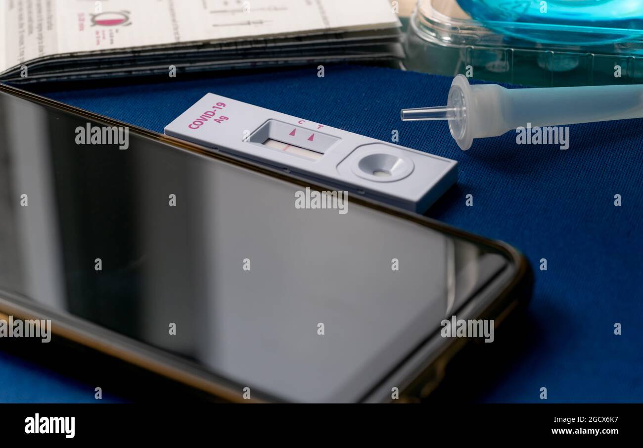 Covid 19 antigen self test for nasal swab with positive result. Antigen