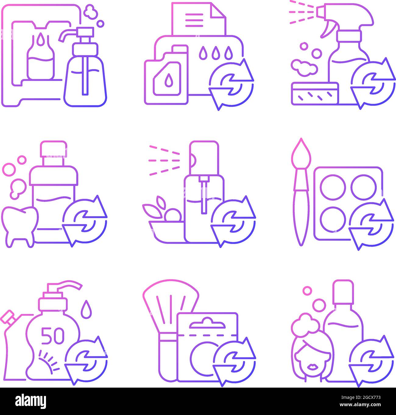 Reusable products gradient linear vector icons set Stock Vector