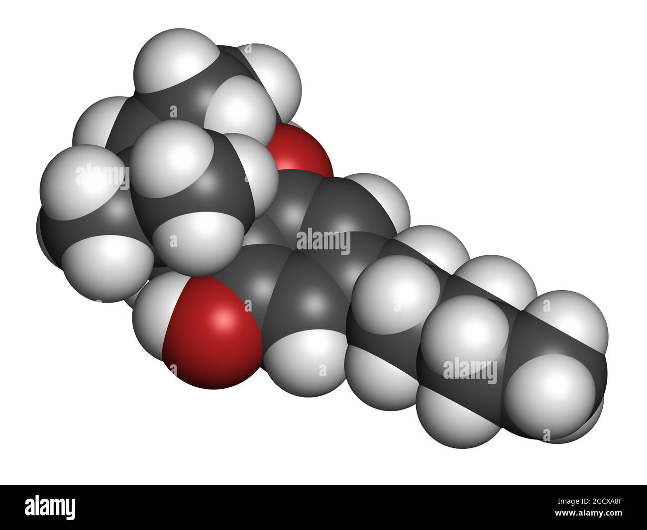 Cannabicyclol or CBL cannabinoid molecule. 3D rendering. Stock Photo