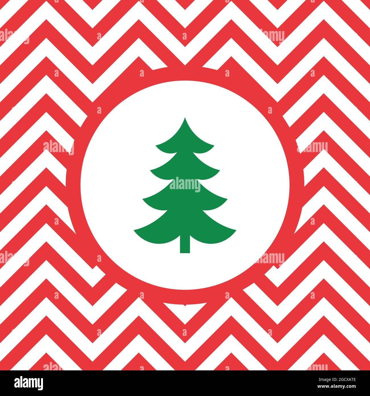 Green Christmas tree on striped red background holiday card. Vector ...