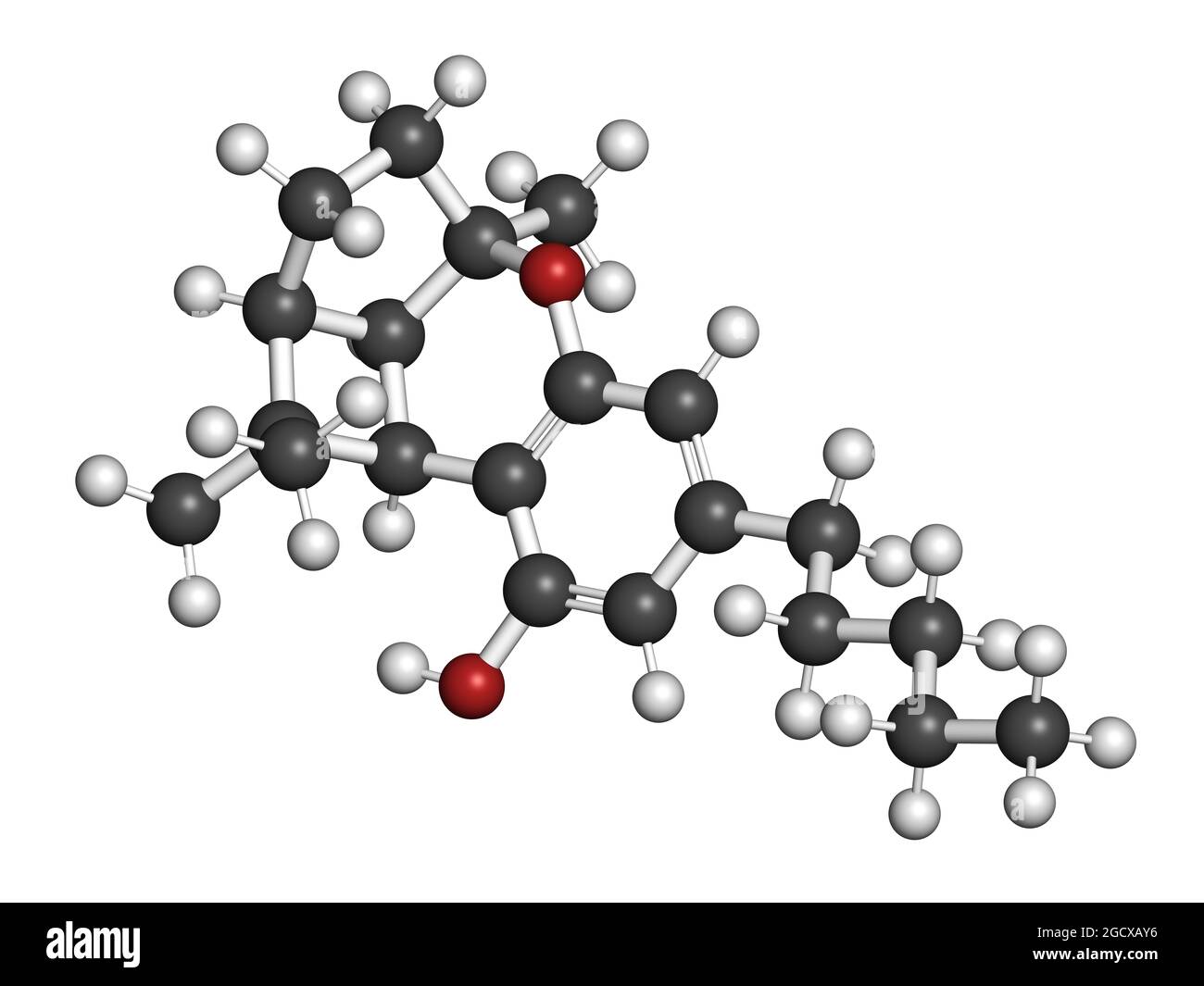 Cannabicyclol or CBL cannabinoid molecule. 3D rendering. Stock Photo