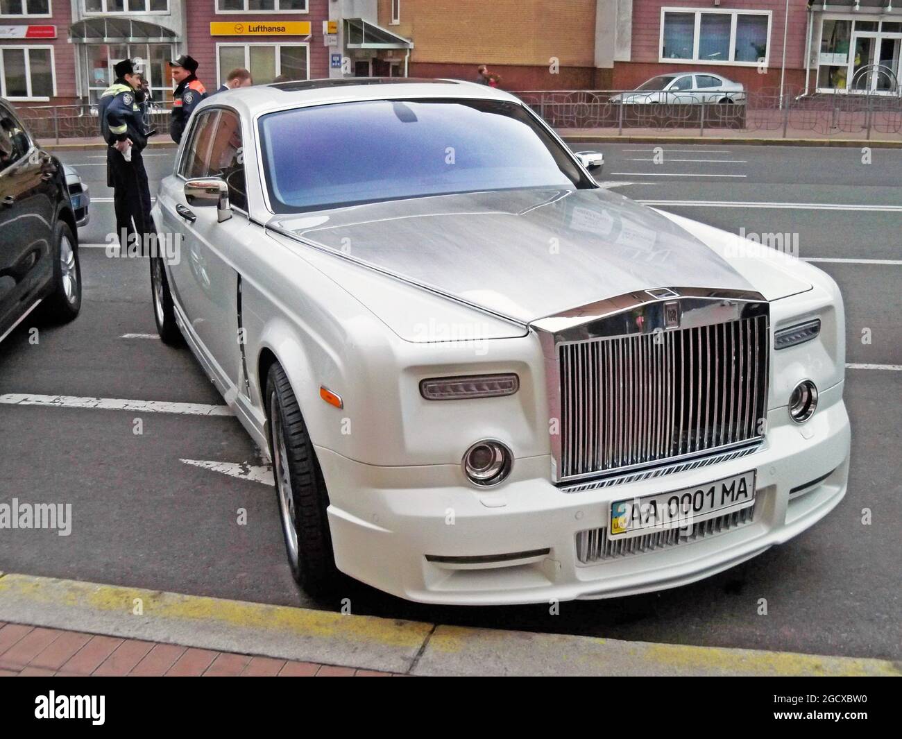 Kiev, Ukraine October 23, 2010 White RollsRoyce Phantom Mansory