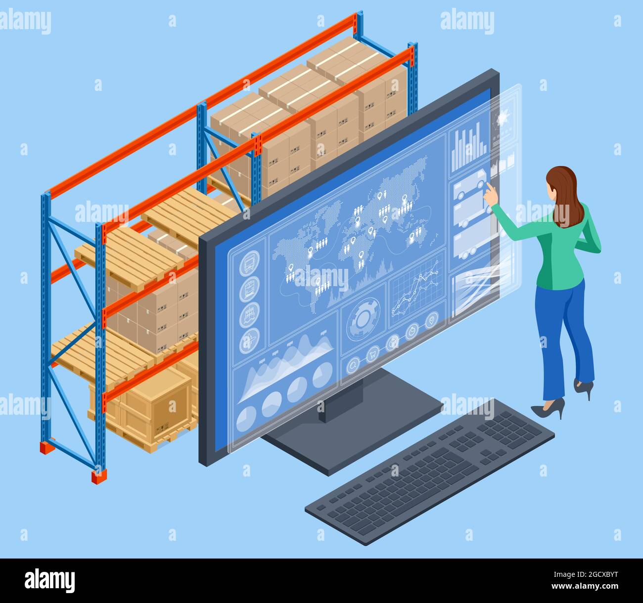 Isometric Global logistics network concept. Interactive panel for ...