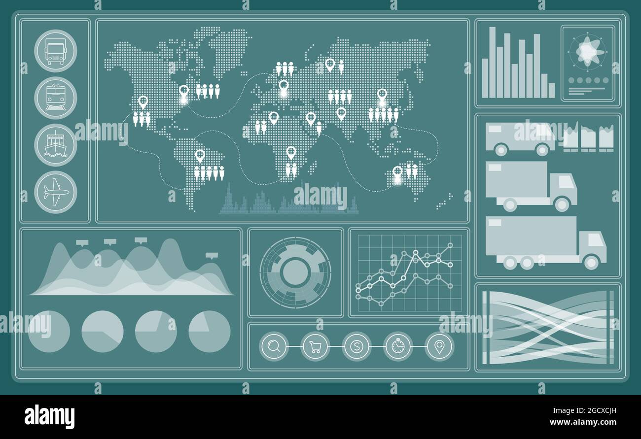 Isometric Global logistics network concept. Interactive panel for ...