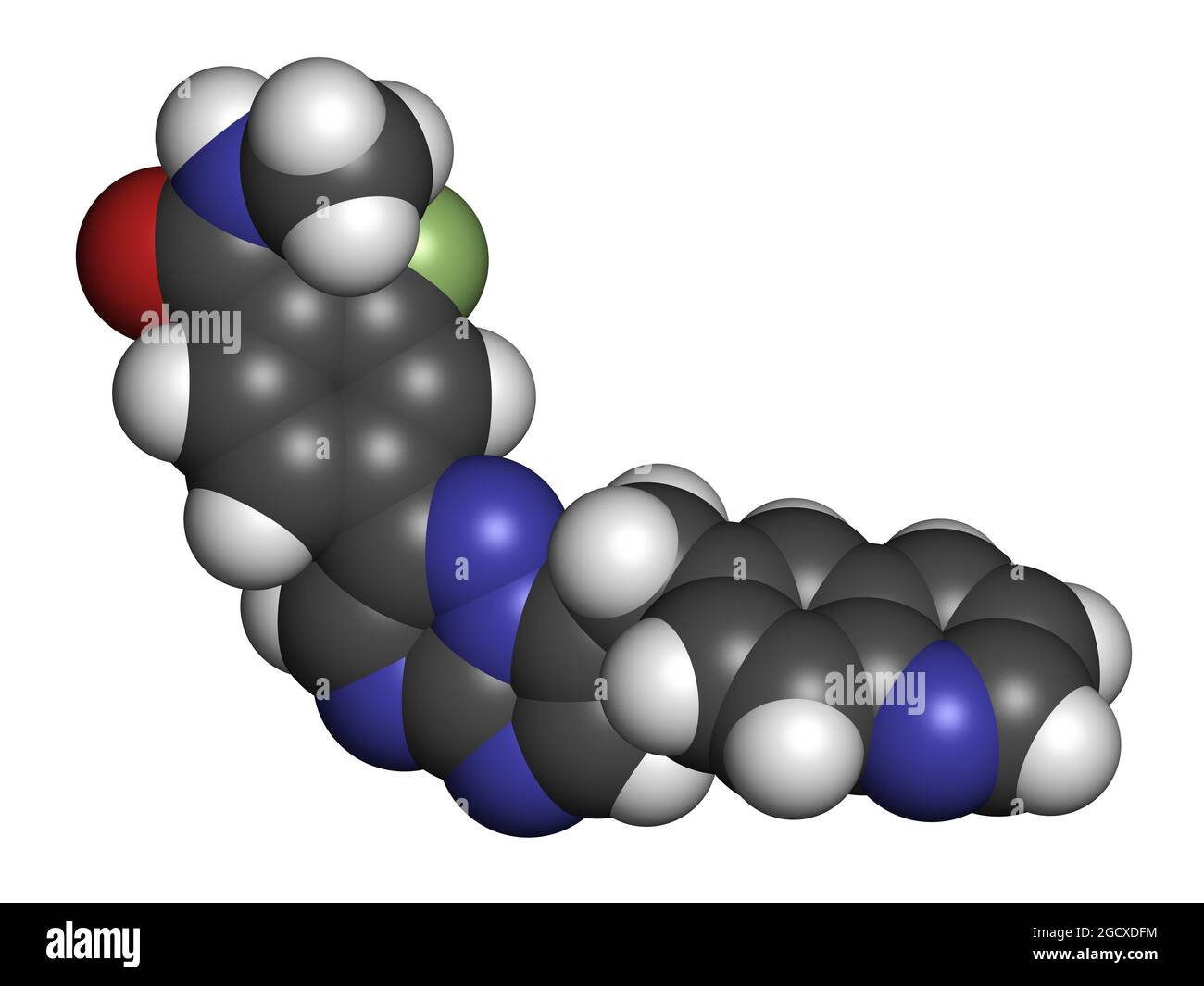 Capmatinib cancer drug molecule (c-met inhibitor). 3D rendering. Stock Photo
