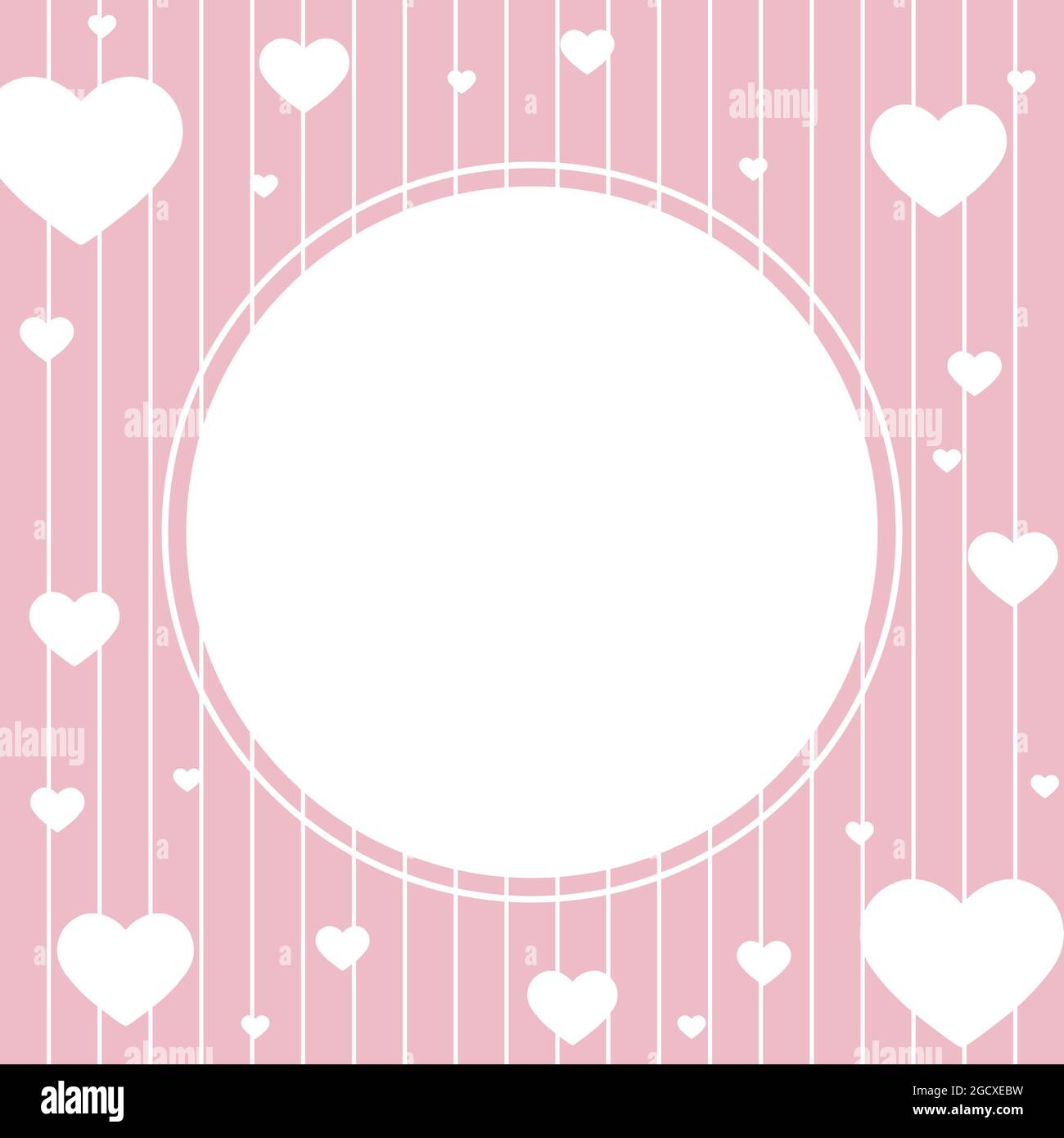 Background with a circle in the center for text, photography or illustration, and many different sized hearts for greetings, cards, banners and creati Stock Vector