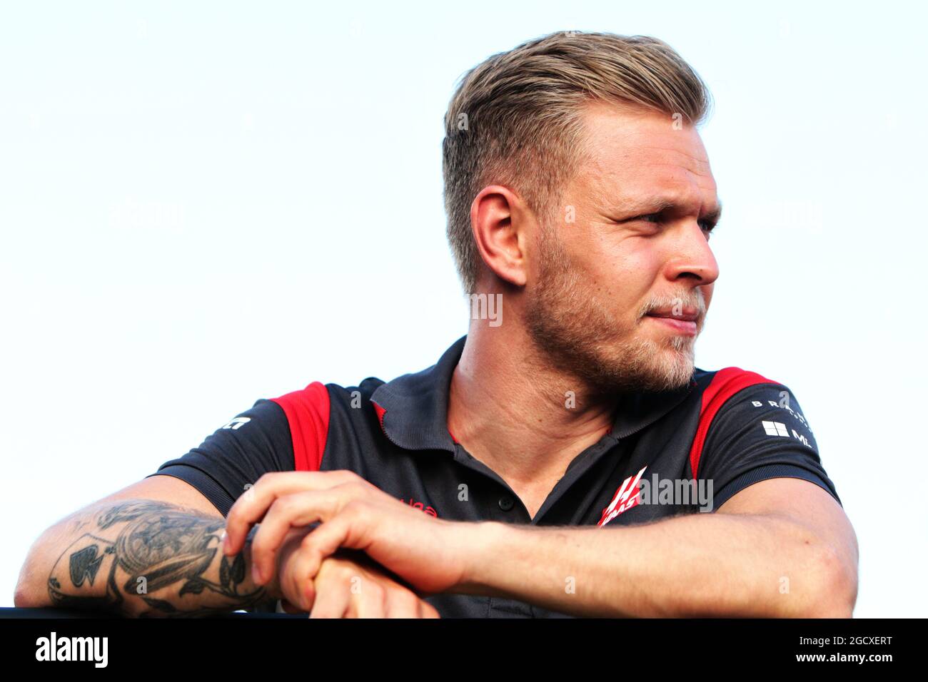 Kevin Magnussen (DEN) Haas F1 Team on the drivers parade. Bahrain Grand Prix, Sunday 17th April 2017. Sakhir, Bahrain. Stock Photo