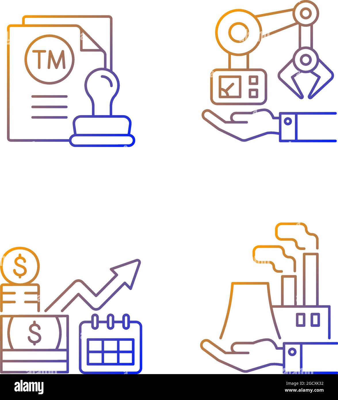 Long term business investments gradient linear vector icons set Stock Vector
